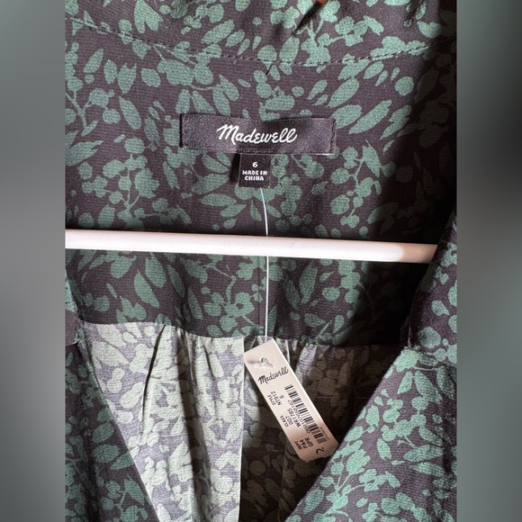 NWT Madewell Long-Sleeve Mini Shirtdress in Black and Green Floral - Picture 8 of 8
